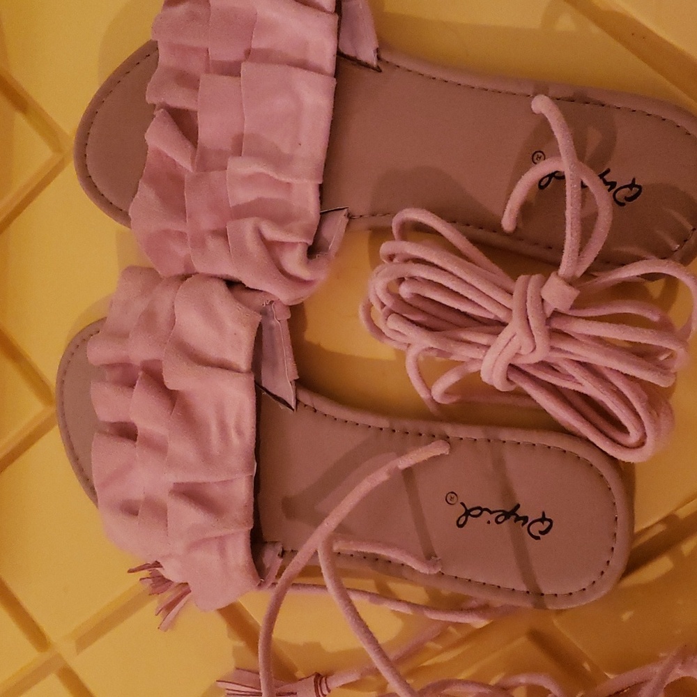 Qupid peach pink tie up slip on sandals